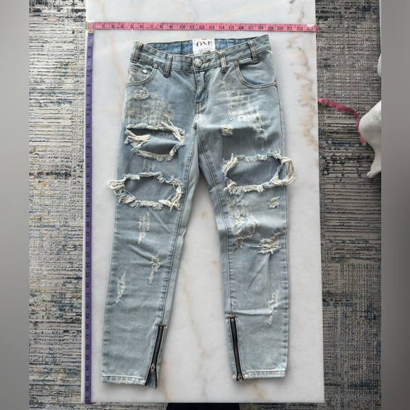 One Teaspoon Blue Skinny Distressed Jeans - Picture 1 of 6